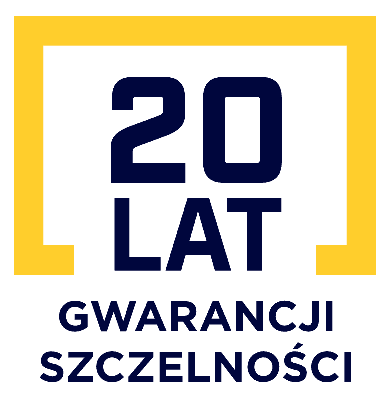 Logo z informacja o dwudziesto letniej gwarancji